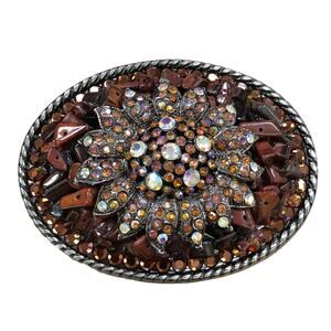 Ivan Taiwan Rare Vintage Beaded Belt Buckle Western Hippie Boho Brown